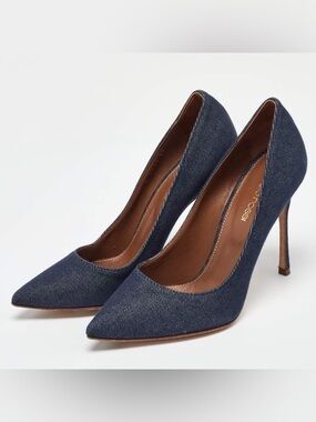 Sergio Rossi Denim Spring Pointed-Toe Stiletto Pumps 37.5